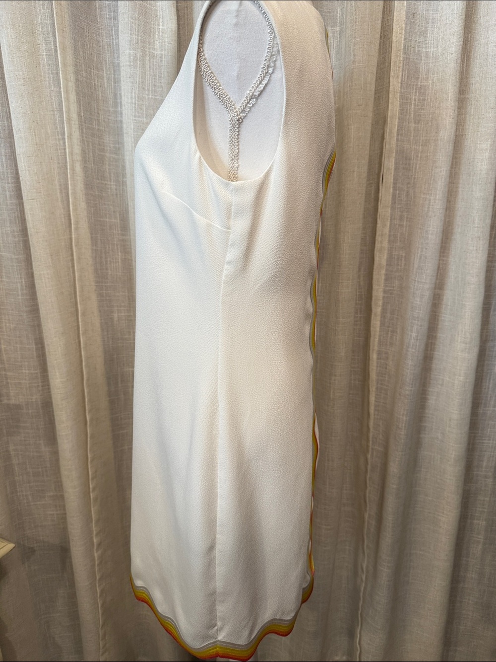 Trina Turk White Shift Dress Rainbow Ric Rac Trim Sleeveless Mod Mini-Size S/M - Picture 4 of 15